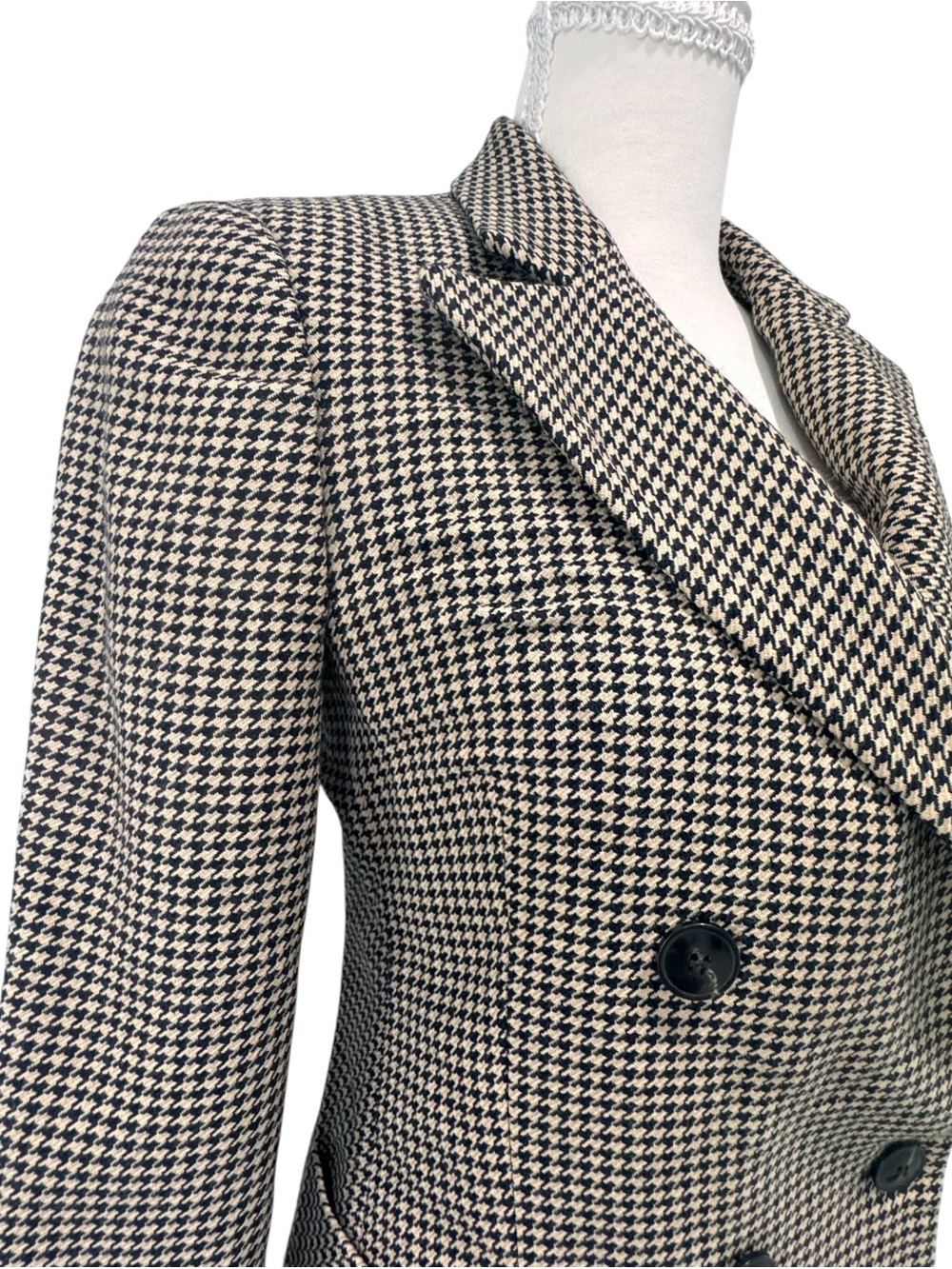 REISS Ella Double-Breasted Dogtooth Wool-Blend Puckered Shoulder Blazer Size 2 - Picture 4 of 11